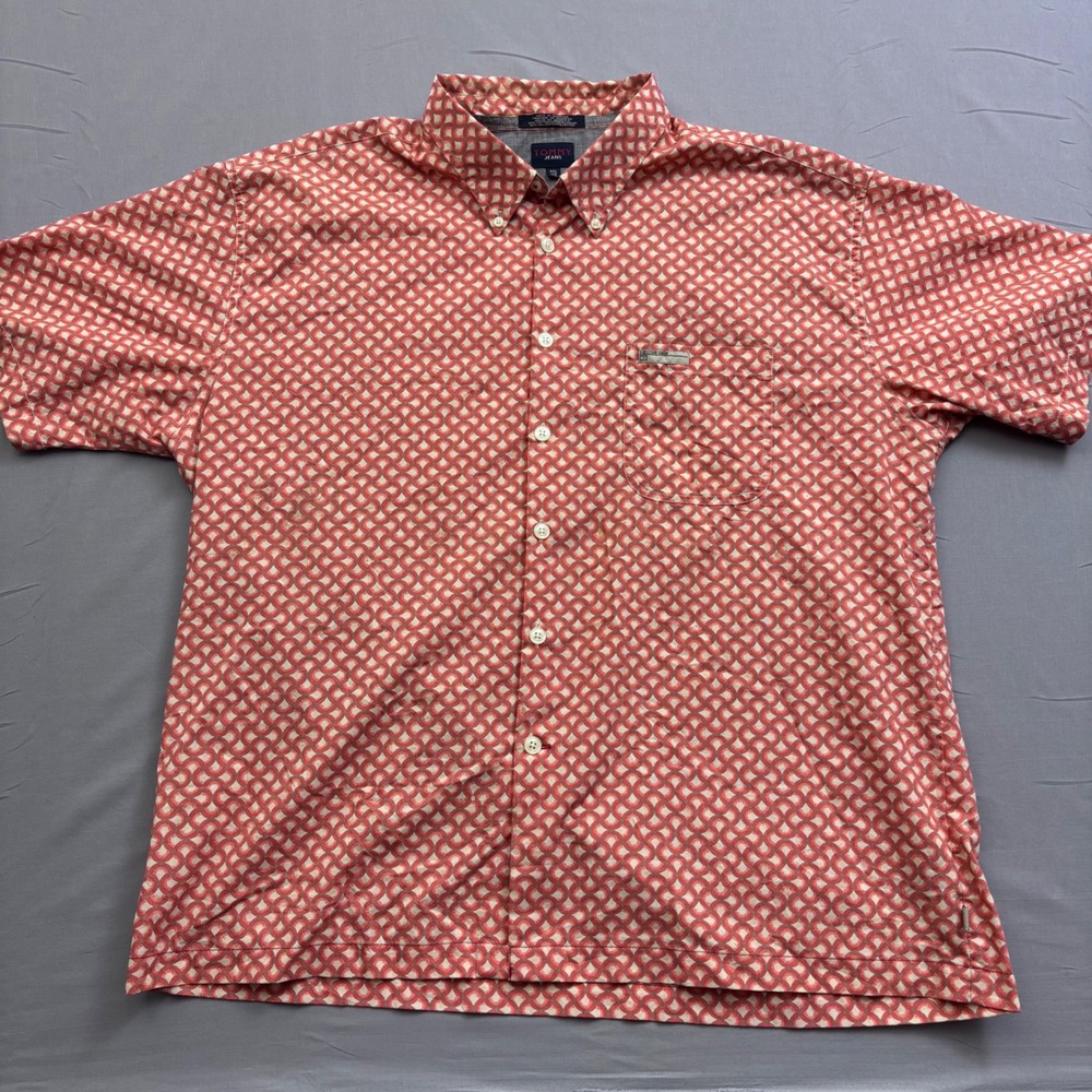 Tommy Jeans Mens XXL Orange Geometric Fan Print Short Sleeve Button Down Shirt